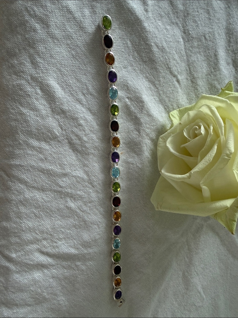 Vintage Doug Paulus 925 India garnet, citrine, amethyst, topaz Tennis Bracelet